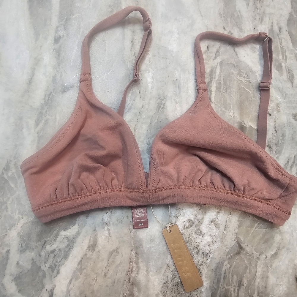 SKIMS Cotton Triangle Bralette Rose Clay XXS NWT Soft Wireless Bra
